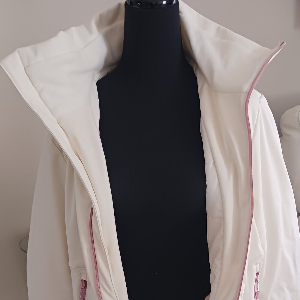 Ski Jacket and Pant--Cream/Pink Trim